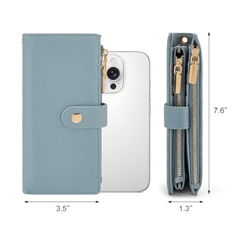 Montana West Wallet Wristlet Women Bifold Wallets, Card Cases & Money Organizers Large Capacity Phone Wallet Ladies Female Minimalist Clutch Wallets with Double Zipper Purses and ID Window - color: Jeans Blue