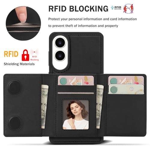 for Samsung Galaxy S25 Edge Wallet Case, 2-in-1 Detachable Magnetic Wallet Case, Card Holder RFID Blocking, Fashionable Faux Leather Card Slot & Folding Design (Black) - color: Black, size: Samsung Galaxy S25 edge