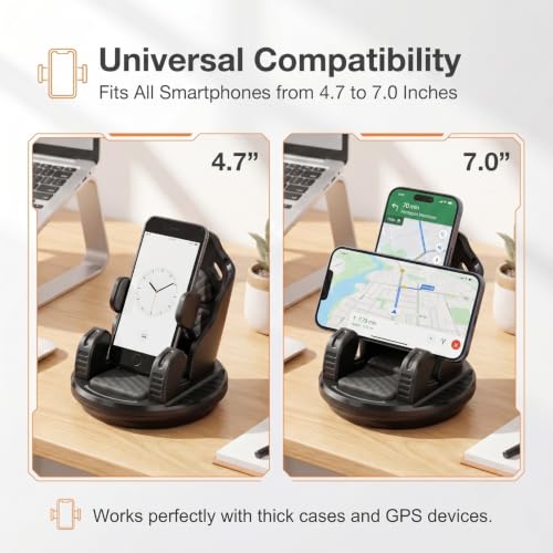 Car Phone Holder, Car Dashboard Phone Mount with Silicone Pad Mat, Slip Free Desk Phone Stand, Universal for Most Smartphones,GPS Devices and More (Black) - color: Black