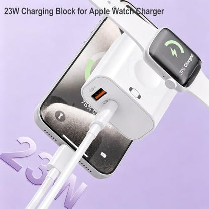 Charger Block for Apple Watch,23W Fast 3 in 1 USB C iWatch Charging Block - color: White-1pc