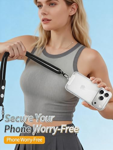 Phone Lanyard Phone Strap Crossbody with Hanging Loops 2 Tabs Adjustable Anti Theft for iPhone 17 Pro Max 16 All Phones Skin-Friendly Universal Cell Phone Neck Lanyard for Daily Outdoor Black - color: Black