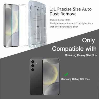 [3+3 Pack] for Samsung Galaxy S24 Plus [6.7"] 0.18 Fingerprint Tempered Glass Screen Protector with Camera Lens Protector,HD Clear,Easy Installation with Auto-Alignment Kit [Dust-Free & Bubble-Free]