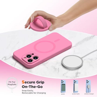 Upgraded Magnetic Phone Grip, Liquid Silicone Soft and Portable, Removable Finger Loop Ring Grip Holder for iPhone, Strong Magnetic Attraction, Compatible with MagSafe Phone Case, Tender Pink - color: Tender Pink
