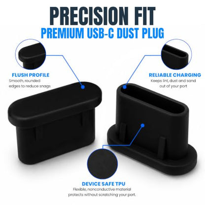 USB C Dust Plugs 50 Pack with Cleaning Brush, Charging Port Covers, Black - color: Black, 50 Pack