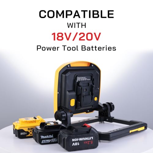 7000LM 45W Waterproof Cordless LED Work Flood Light, Compatible for Dewalt Makita 20V Milwaukee 18V m18 Rechargeable Lithium Tool Battery - style: Cordless Version-7K LM-Yellow