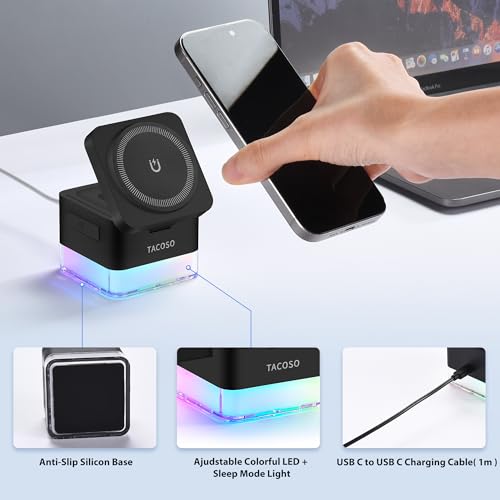 15W Wireless Charger 3-in-1 Apple Charging Station with Night Light - color: Black