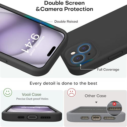 Vooii Compatible with iPhone 15 Case, Upgrade Defender Liquid Silicone, [Enhanced Camera Protection] [Soft Anti-Scratch Microfiber Lining] Shockproof Phone Case for iPhone 15 6.1 inch - Black - color: Black, size: iPhone 15