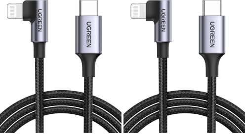 UGREEN MFi Certification Lightning Cable - 90 Degree USB C to Lightning Cable 3FT Compatible with iPhone 14/14 Pro/14 Pro Max, iPhone 13/12/11/X/XR/XS/8 Series, iPad, AirPods Pro (Pack of 2) - size: 3FT (Pack of 2)
