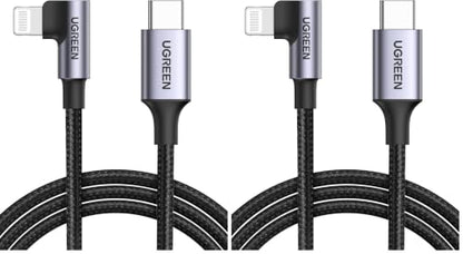 UGREEN MFi Certification Lightning Cable - 90 Degree USB C to Lightning Cable 3FT Compatible with iPhone 14/14 Pro/14 Pro Max, iPhone 13/12/11/X/XR/XS/8 Series, iPad, AirPods Pro (Pack of 2) - size: 3FT (Pack of 2)