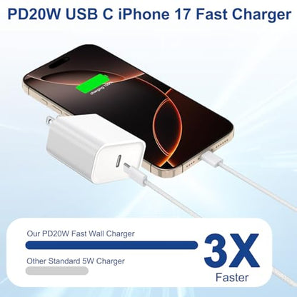 iPhone 17 16 15 Pro Max Charger Fast Charging 3Pack 20W Apple Fast Charger - color: Woven, size: 3Pack 3FT