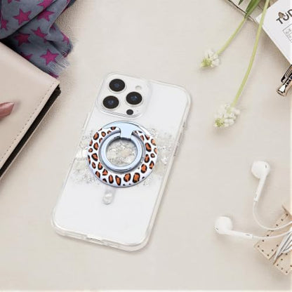 Magnetic Phone Ring for MagSafe Grip, Super Magnet Twinkle Design Ring Holder Stand, MagSafe Accessory for iPhone 17/16/15/14/13 Pro Max Plus，Classic Leopard - color: Classic Leopard