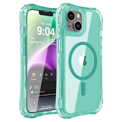 WRJ Magnetic Clear for iPhone 13 Case,iPhone 14 Case,[Compatible with MagSafe][Military Grade Drop Protection] Transparent Full Body Shockproof Protective Phone Case-Mint Green - color: Mint Green, style: Transparent