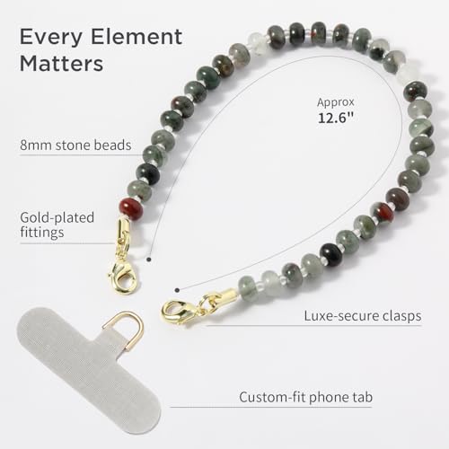 POSADINA Natural Stone Phone Charm, Beaded Healing Phone Wrist Strap, Handmade Cellphone Chain Lanyard with Tether Tab - color: Deep Earth