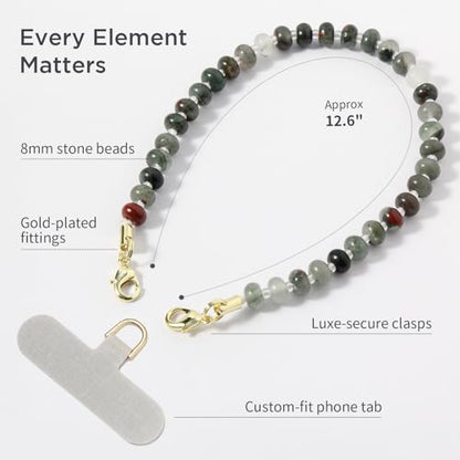 POSADINA Natural Stone Phone Charm, Beaded Healing Phone Wrist Strap, Handmade Cellphone Chain Lanyard with Tether Tab - color: Deep Earth
