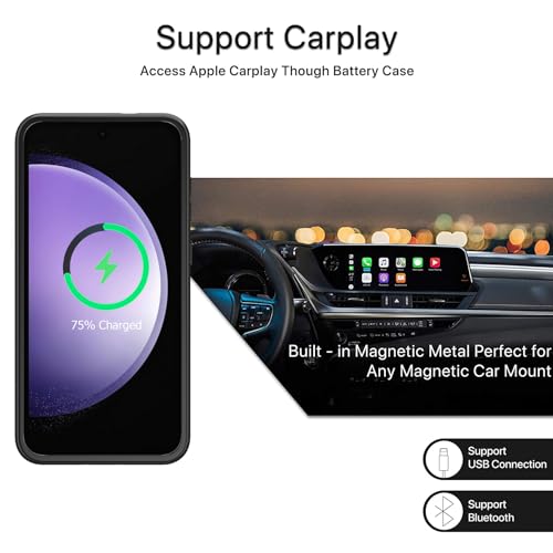 Battery Case for Galaxy S23 FE,Upgraded 12000mAh High Capacity Rechargeable Portable Protective Extended Charger Case Wireless Charging Compatible with S23 FE(6.4 inch) Charging Case & Carplay Black - size: Galaxy S23 FE