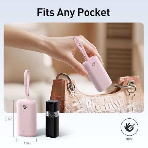 iWALK Mini Portable Charger 10,000mAh, 22.5W USB-C Fast Charging Power Bank with Built-in Cable, Travel Essential Ultra-Small Battery Pack Compatible for iPhone 17/16/16 Pro/15, Samsung, Google, Pink - color: Pink 22.5W