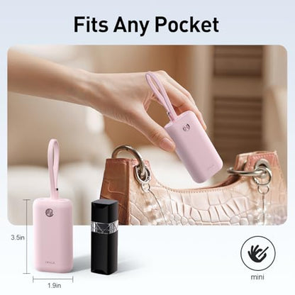 iWALK Mini Portable Charger 10,000mAh, 22.5W USB-C Fast Charging Power Bank with Built-in Cable, Travel Essential Ultra-Small Battery Pack Compatible for iPhone 17/16/16 Pro/15, Samsung, Google, Pink - color: Pink 22.5W