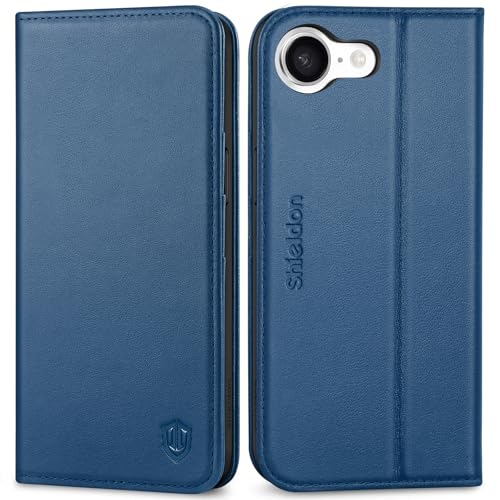 SHIELDON Genuine Leather Case Wallet for iPhone 17e/16e 6.1", Royal Blue | Magnetic Closure, RFID Blocking, Credit Card Slot, Viewing Stand, Foldable Design, Shockproof TPU Phone Cover - color: Royal Blue