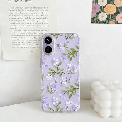 NITITOP Compatible with iPhone 15 Pro Case Clear Cute Flower - Purple | Branch, Floral, Precision camera cutouts, For girl woman, Slim fit, Soft TPU, Shockproof - color: Purple