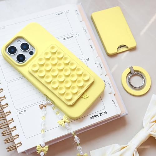 Velvet Caviar Suction Cup Phone Case Mount Compatible with MagSafe Devices Only - Magnetic Silicone Sticky Phone Grip Holder for iPhone Back of Phone - Mirror Gripper (Butter Yellow) - color: Butter Yellow