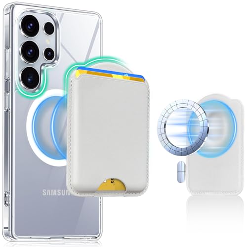 Magnetic Wallet for Samsung Galaxy S26 S25 S24 Series, Fold 8 Ultra with Magsafe Case, for iPhone 17-12 Series, RFID Blocking Leather Magnetic Card Holder | Holds 3 Cards | White - color: White
