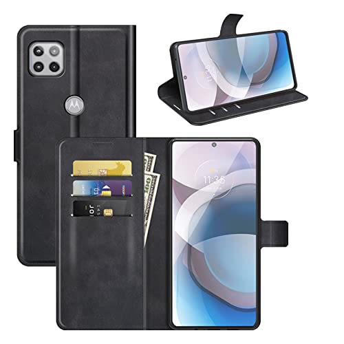 Flip Case for Motorola One 5G UW Ace Wallet Leather Magnetic Protective Cellphone Case for Moto One 5G Ace 2021 / Moto G 5G Folio Book Cover & Stand (Black) - color: Black