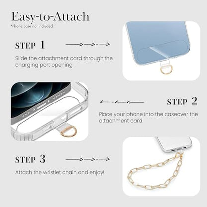 3 pcs Phone Charm with Gold Metal Chain Detachable Lanyard Hand Wrist Smartphone Strap Finger Grip Strap with 4 Patches Tether CellPhone Stand Holder Universal for iPhone 17 16 Pro Max Charms - color: Sets Gold