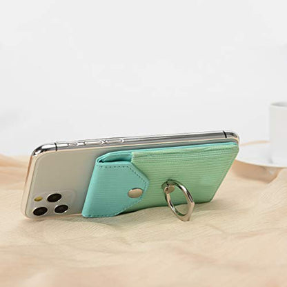 Self Adhesive Phone Card Wallet with Ring Stand Flip Cover, Polyester Green - color: Polyester Green