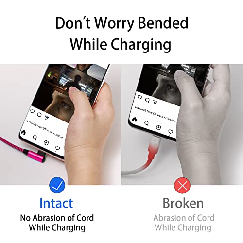 Teeind USB C Angle Cord: [90 Degree/6ft/4Pack] Nylon USB C Cable Compatible with Samsung Galaxy S10/S10e/9/Note 10, Charger Cable-[Blue/Black/Magenta/Purple] - size: 6 feet
