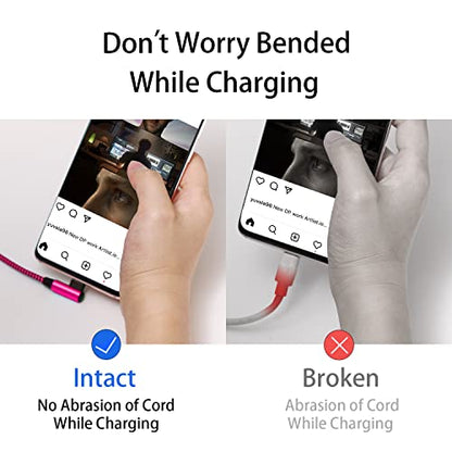 Teeind USB C Angle Cord: [90 Degree/6ft/4Pack] Nylon USB C Cable Compatible with Samsung Galaxy S10/S10e/9/Note 10, Charger Cable-[Blue/Black/Magenta/Purple] (Pack of 2) - size: 6 feet (Pack of 2)