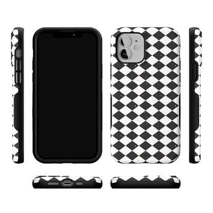 Casely iPhone 12 Mini Case | Harlequin Salem Diamond | Black and White | Bold Protective Design | MagSafe Compatible Design - color: Harlequin Salem Diamond | Black and White, size: Iphone 12 Mini