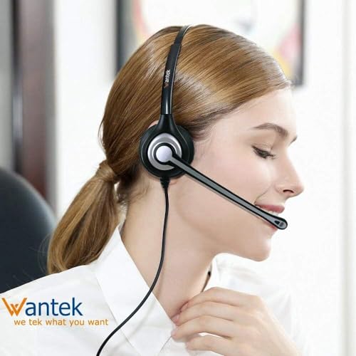 Wantek Cell Phone Headset with Microphone Noise Cancelling for Laptops, PC,3.5mm Jack,Volume Control,Wired Computer Headsets for Zoom Skype,for Office,Business, Call Center, Clear Chat（Dark Black） - color: dark black