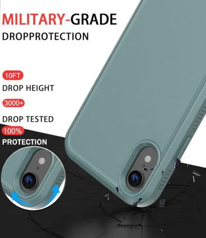 Diverbox for iPhone XR Case [Tempered Glass Screen Protector] [Shockproof] [Dropproof] Heavy Duty Protection Phone Case Cover for Apple iPhone XR (Pine Green) - color: Pine Green-2in1