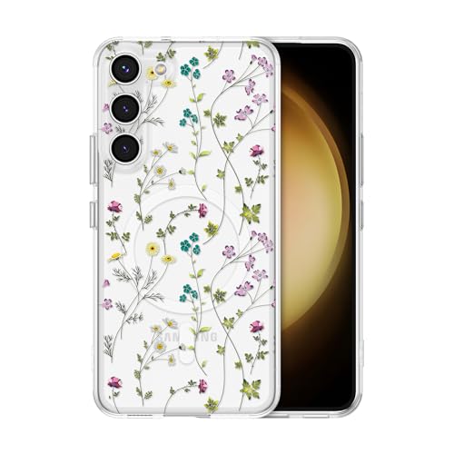 RALEAVO for Samsung Galaxy S23 Plus Case Floral Magnetic Case,Transparent | Compatible with MagSafe,Cute Clear Floral Case with Flowers for Girls Women,Hard Back Shockproof Case for Samsung S23 Plus - color: Clear/Floral Branch, size: S23 Plus
