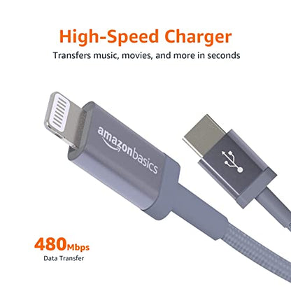 Amazon Basics MFi Certified USB-C to Lightning Cable, Fast Charging with Power Delivery for Apple iPhone 14 Series, 13 12 11 X Xs Pro, Pro Max, Plus, iPad, 6 Foot, Dark Gray - color: Dark Gray, size: 6 ft