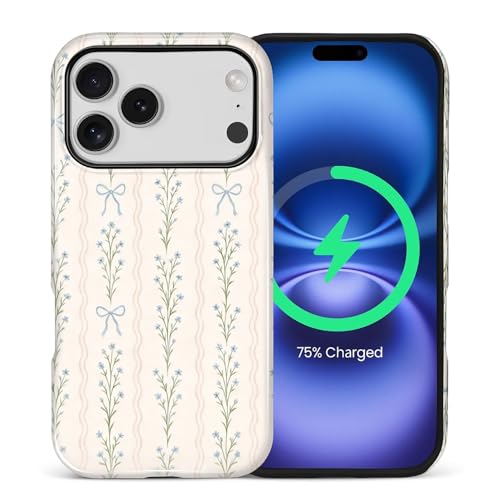 Magnetic for iPhone 17 Pro Case,[Compatible with Magsafe] Dual Layer Protective Heavy Duty Shockproof Rugged Drop Protection Bumper Hybrid Case - Blue Bow Stripes - color: Blue Bow Stripes, size: iPhone 17 Pro