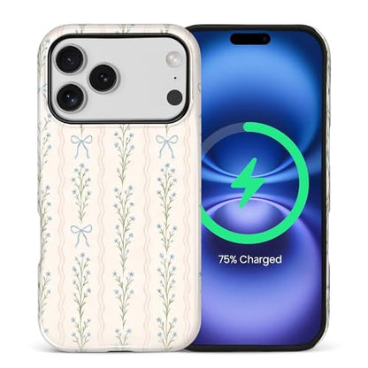 Magnetic for iPhone 17 Pro Case,[Compatible with Magsafe] Dual Layer Protective Heavy Duty Shockproof Rugged Drop Protection Bumper Hybrid Case - Blue Bow Stripes - color: Blue Bow Stripes, size: iPhone 17 Pro