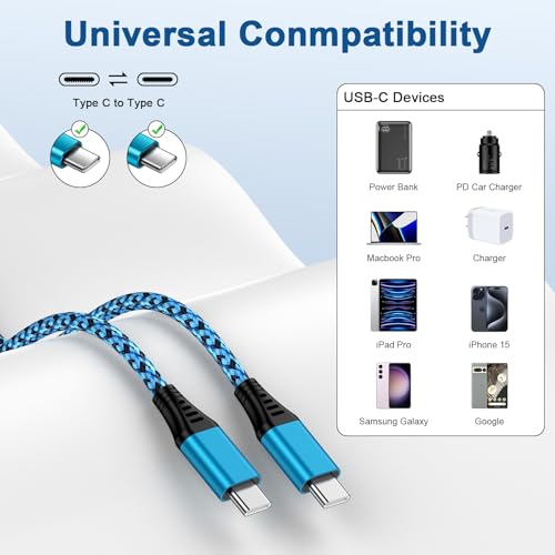 Samsung S25 Edge Fast Charging Cord USB C Braided Charger Cable 3.1A 10FT - color: Blue