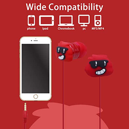 Kids Earbuds with Storage Case for Back to School, Earbuds for Kids - color: Red