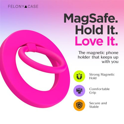 FELONY CASE - Neon Pink Ring Grip and Stand - Version 2.0 - Improved Stronger Magnet, Magnetic Phone Ring Holder for MagSafe Compatible iPhone 17,16, 15, 14, 13, 12, Pro Max, Air - Drop Protection - color: Neon Pink