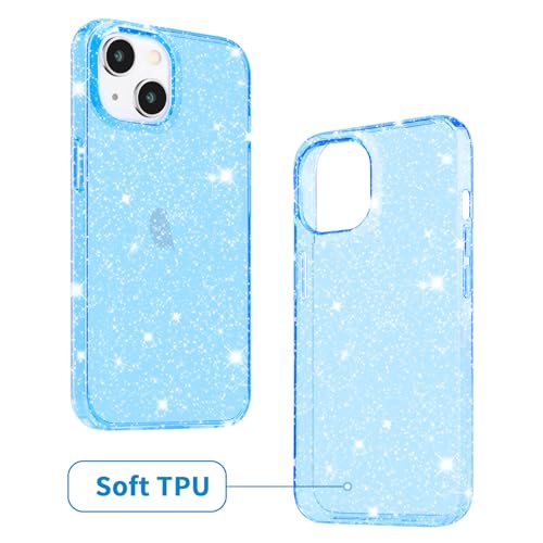 JJGoo Compatible with iPhone 15 Case Glitter, Clear Transparent Soft TPU Sparkle Anti-Scratch Shockproof Protective Phone Bumper, Women Girls Slim Bling Sparkly Phone Case, Translucent Blue - color: Blue, size: for iPhone 15