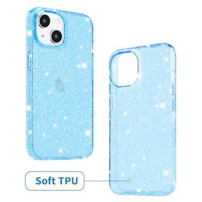 JJGoo Compatible with iPhone 15 Case Glitter, Clear Transparent Soft TPU Sparkle Anti-Scratch Shockproof Protective Phone Bumper, Women Girls Slim Bling Sparkly Phone Case, Translucent Blue - color: Blue, size: for iPhone 15