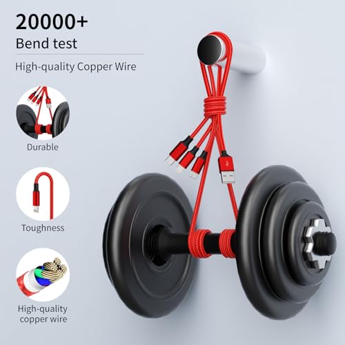 3 in 1 Multi Charging Cable 2 Pack 4FT Red Braided Nylon USB Cable