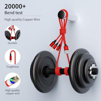 3 in 1 Multi Charging Cable 2 Pack 4FT Red Braided Nylon USB Cable