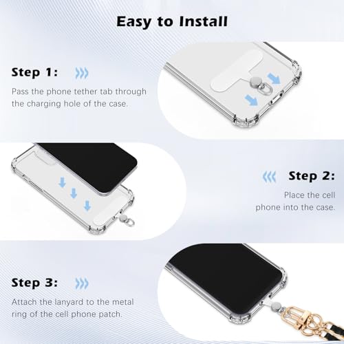 MoKo 2 Pack Phone Tether Tab, Rotatable 360° Phone Lanyard Patch, Polyester Phone Strap Replacement Part with Metal Frosted Ring, Universal Phone Strap Tabs for Most Full Coverage Phone Cases, White - color: White