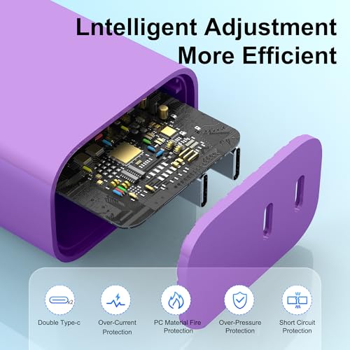 USB C Charger Block 3 Pack, Dual Port 20W Fast Wall Plug(Purple) - color: Purple