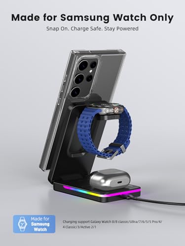 Magnetic Wireless Charger for Samsung, 3 in 1 Travel Charging Station - color: Black