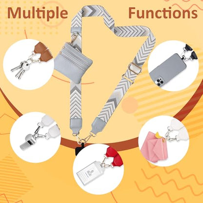 BARGIFTS Clip and Go Strap for Phone with Wallet Crossbody, Cell Phone Lanyard with Zippered Pouch, Adjustable Phone Strap Crossbody with Wallet - color: A-Grey