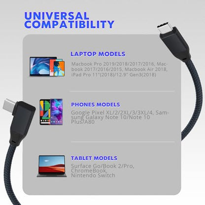 USB C Right Angle Cable 100W 1ft 2Pack, 4K Video 20Gbps USBC 3.2 Cable - color: Black, size: 1FT+1FT