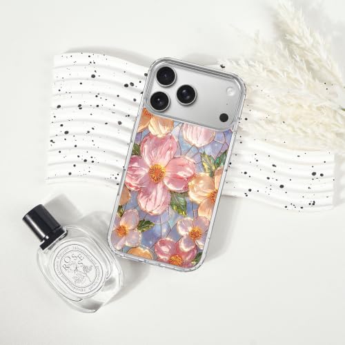 for iPhone 17 Pro Max Magnetic Case【Compatible with MagSafe】 Aesthetic Oil Painting Stained Glass Flower Design, Slim Fit Hard PC Back Shockproof Cute Clear Phone Cover, Pink - color: Pink, size: iPhone 17 Pro Max